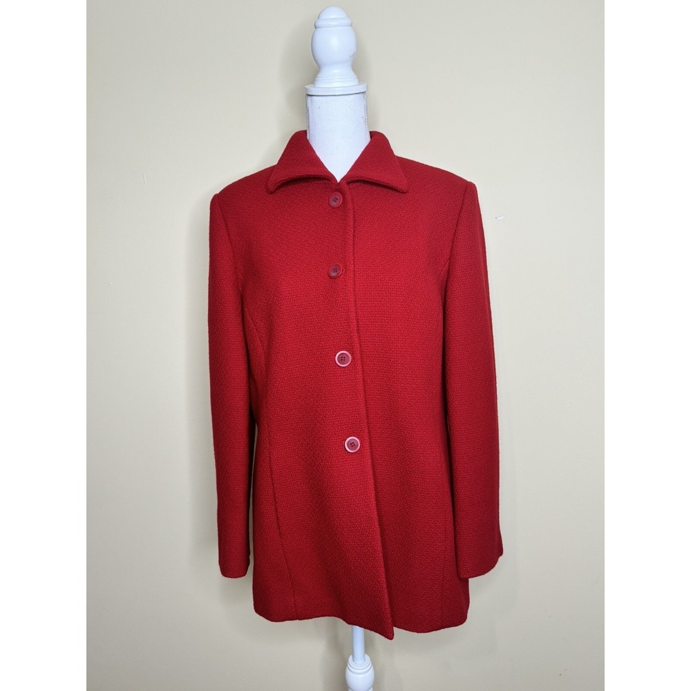 Talbots Wool Coat Women's 14 Petites Red Textured Winter Button Down Jacket - Picture 2 of 10